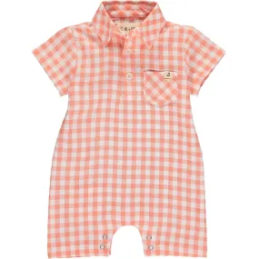 Apricot plaid polo romper | Me & Henry