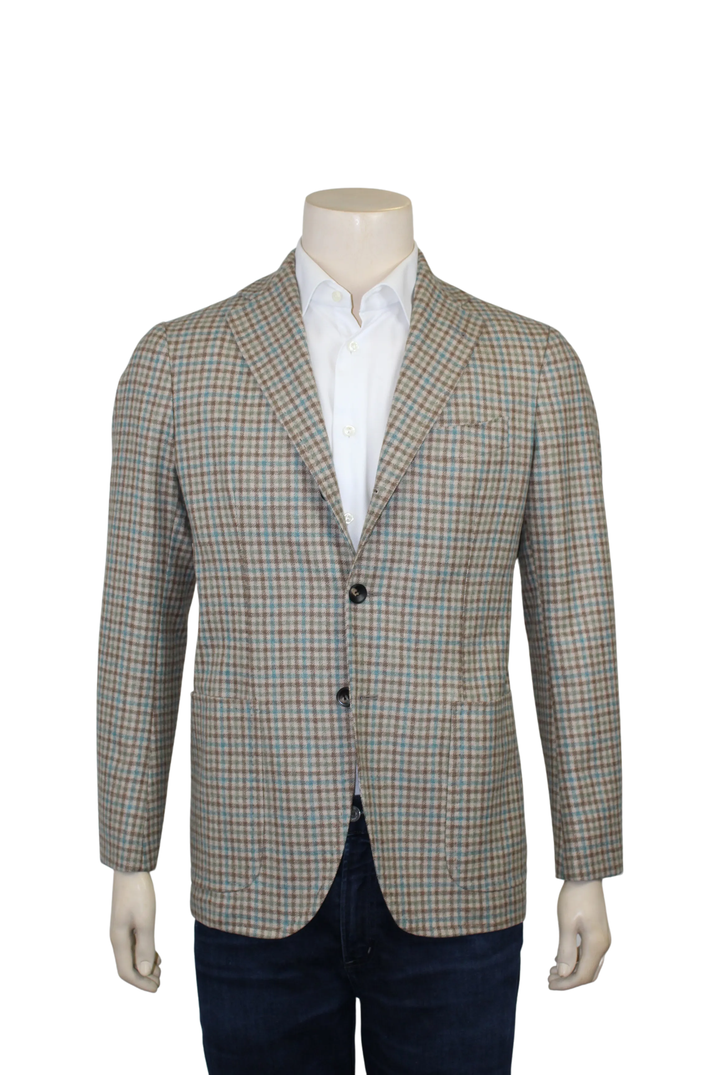 Aqua Brown Tan Check Sport Coat