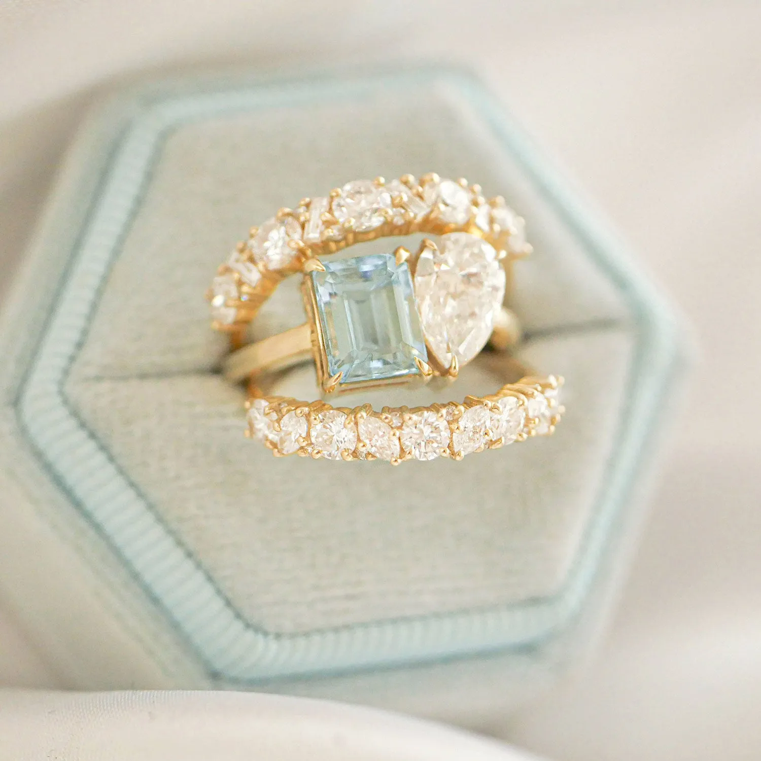 Aquamarine & Pear Diamond Toi et Moi Ring