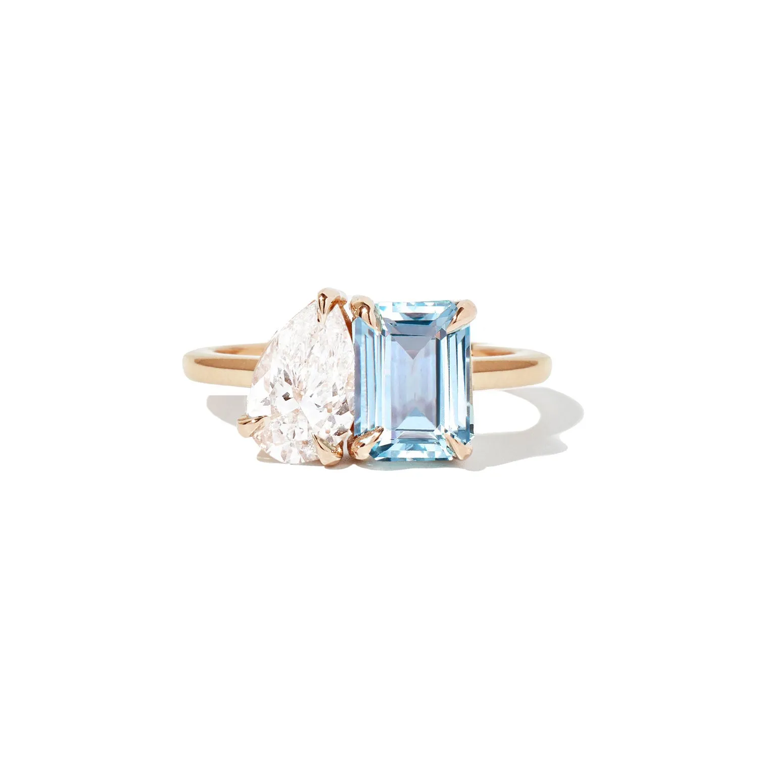 Aquamarine & Pear Diamond Toi et Moi Ring