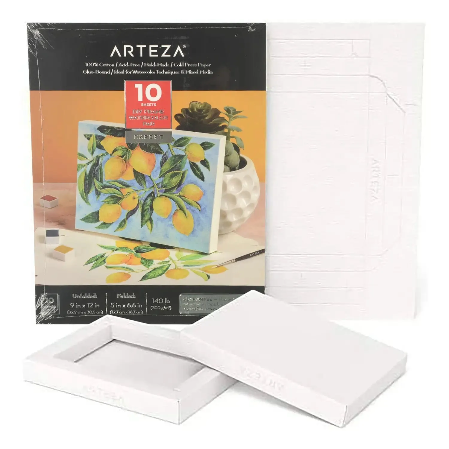 Arteza Expert DIY Frame Watercolour Pad 100% Cotton 9" x 12" 10 Sheets