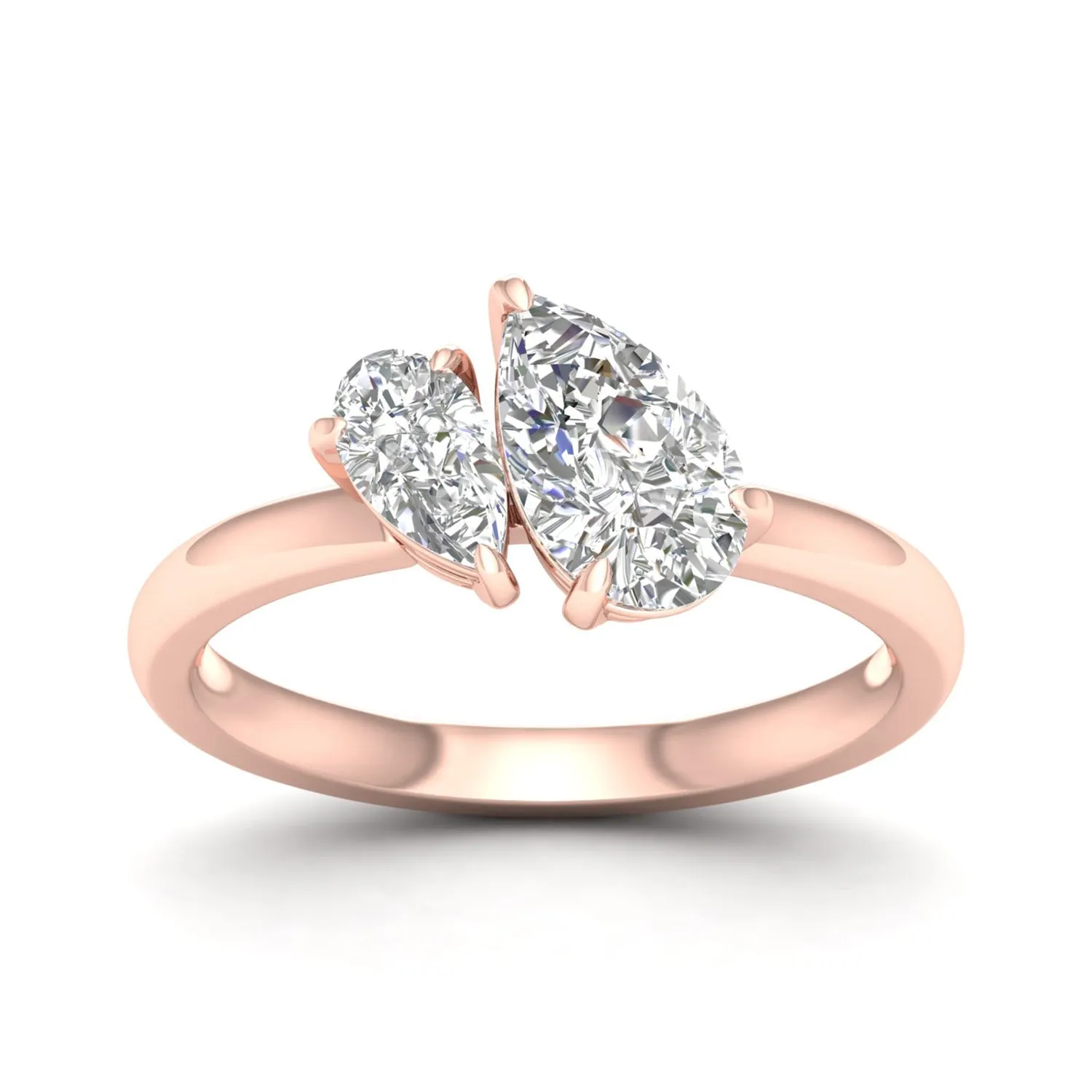 Asymmetrical Pear Diamond Two Stone Ring