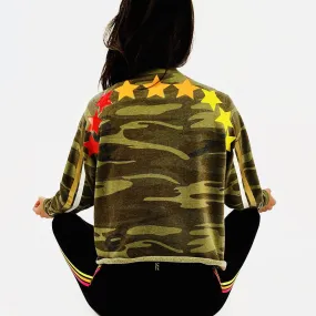 Babsie Camo Hip Length Semi Crop Sweatshirt - NEON Stars