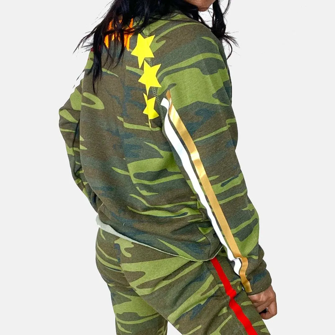 Babsie Camo Hip Length Semi Crop Sweatshirt - NEON Stars