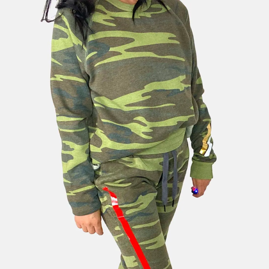 Babsie Camo Hip Length Semi Crop Sweatshirt - NEON Stars