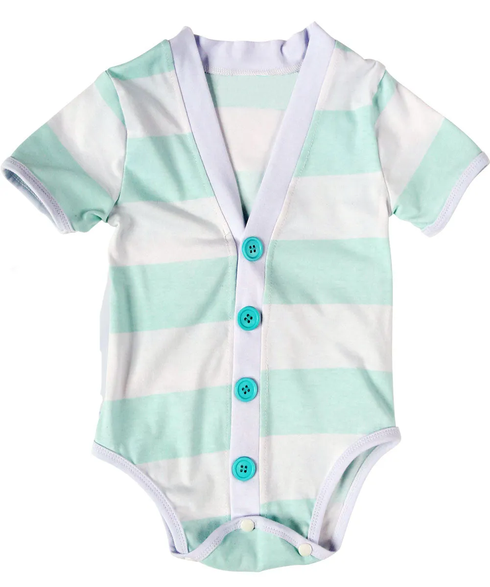 Baby Boy Cardigan Outfit with Bow Tie Mint - Preppy Baby Outfit - Short Sleeve - Baby Boy Clothes - Stripes - Summer - Spring - Noah's Boytique