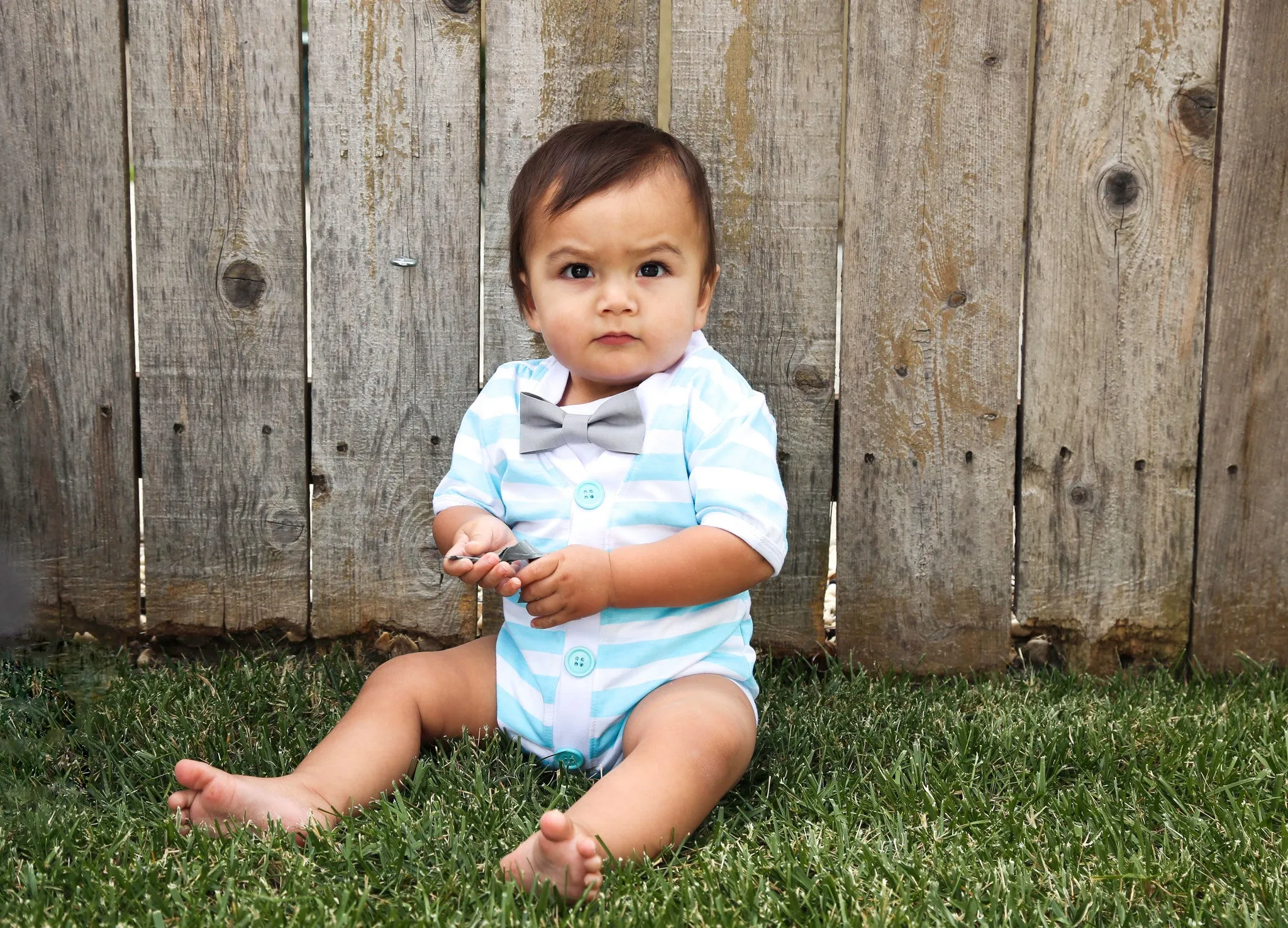 Baby Boy Cardigan Outfit with Bow Tie Mint - Preppy Baby Outfit - Short Sleeve - Baby Boy Clothes - Stripes - Summer - Spring - Noah's Boytique