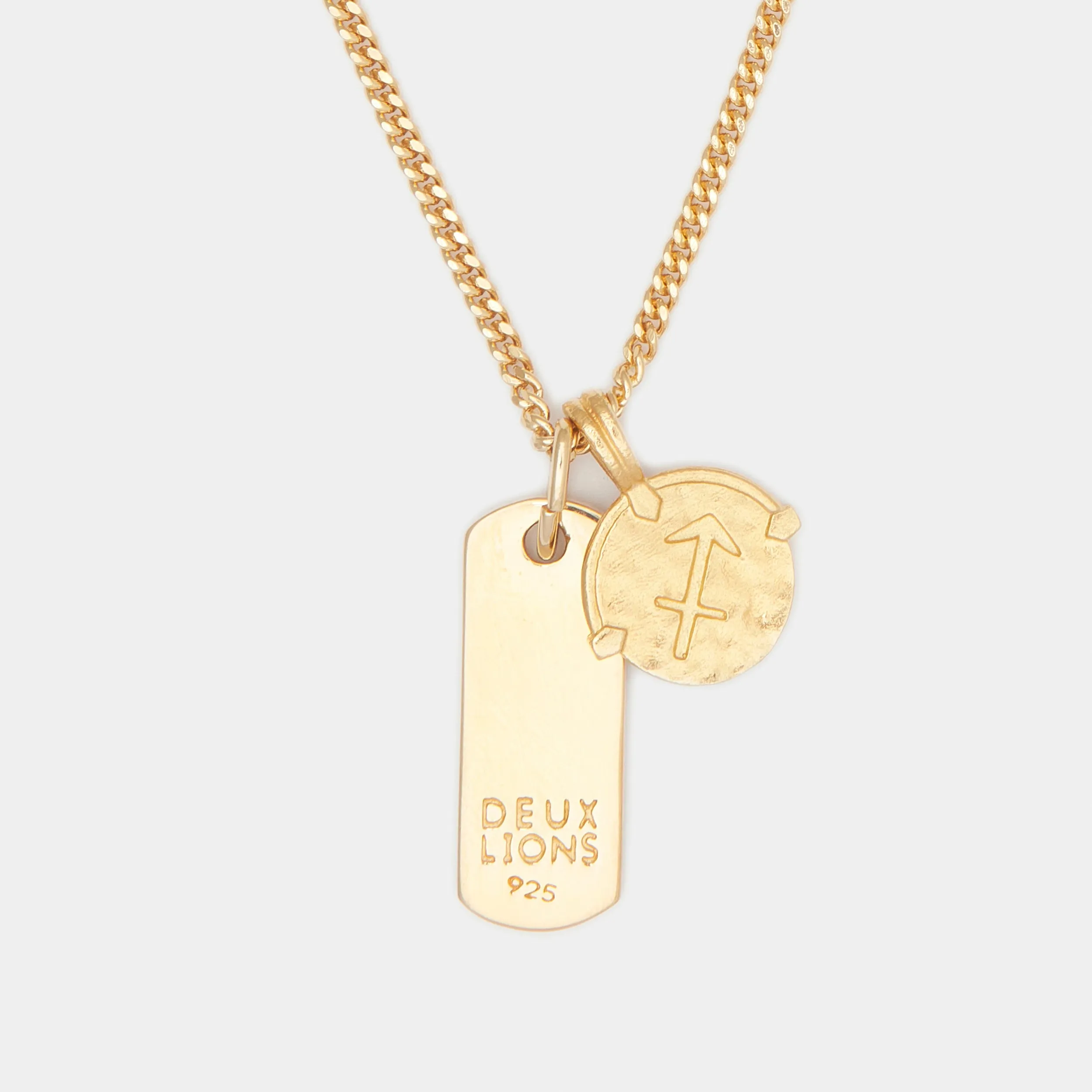 Baby Lion Tag and Zodiac Combo Necklace in Gold