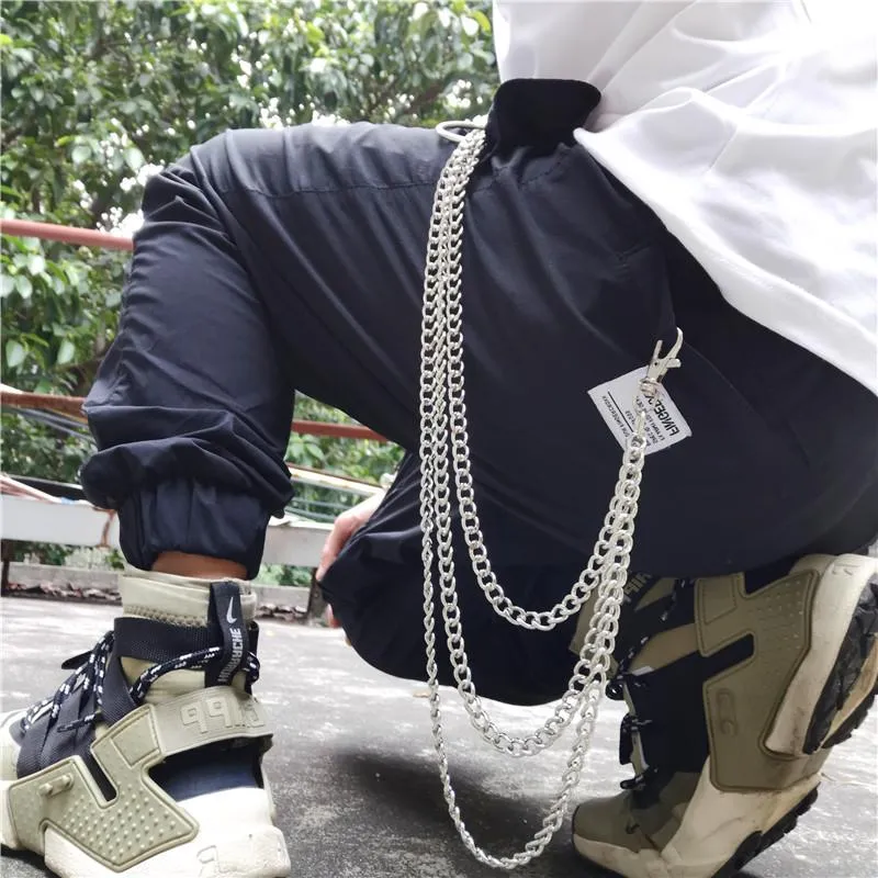 Badass Punk Mens Womens Long Three-Layer Hip Hop Pants Chain Wallet Chain For Men