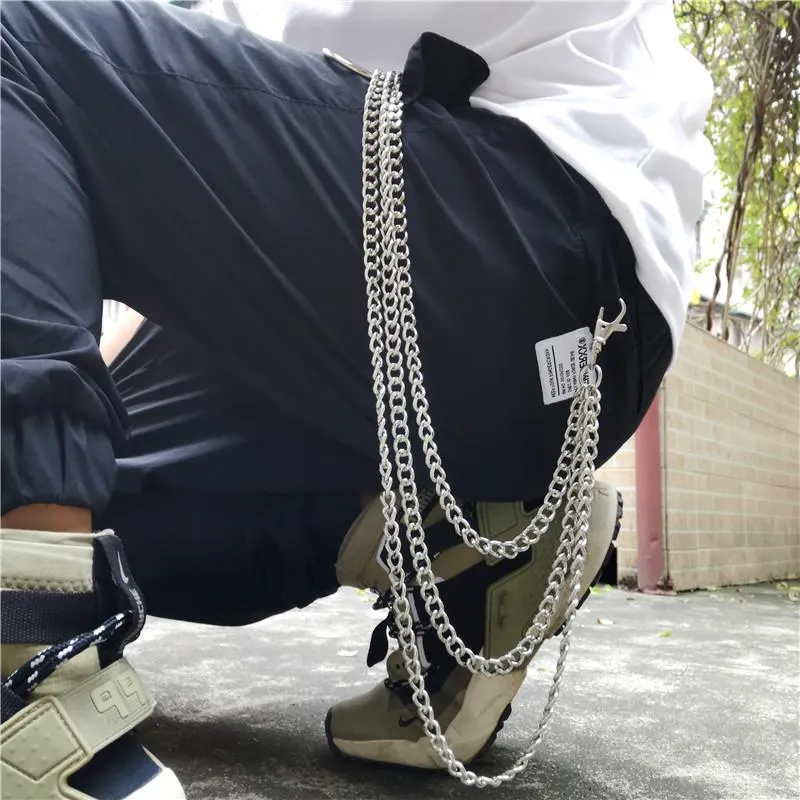 Badass Punk Mens Womens Long Three-Layer Hip Hop Pants Chain Wallet Chain For Men