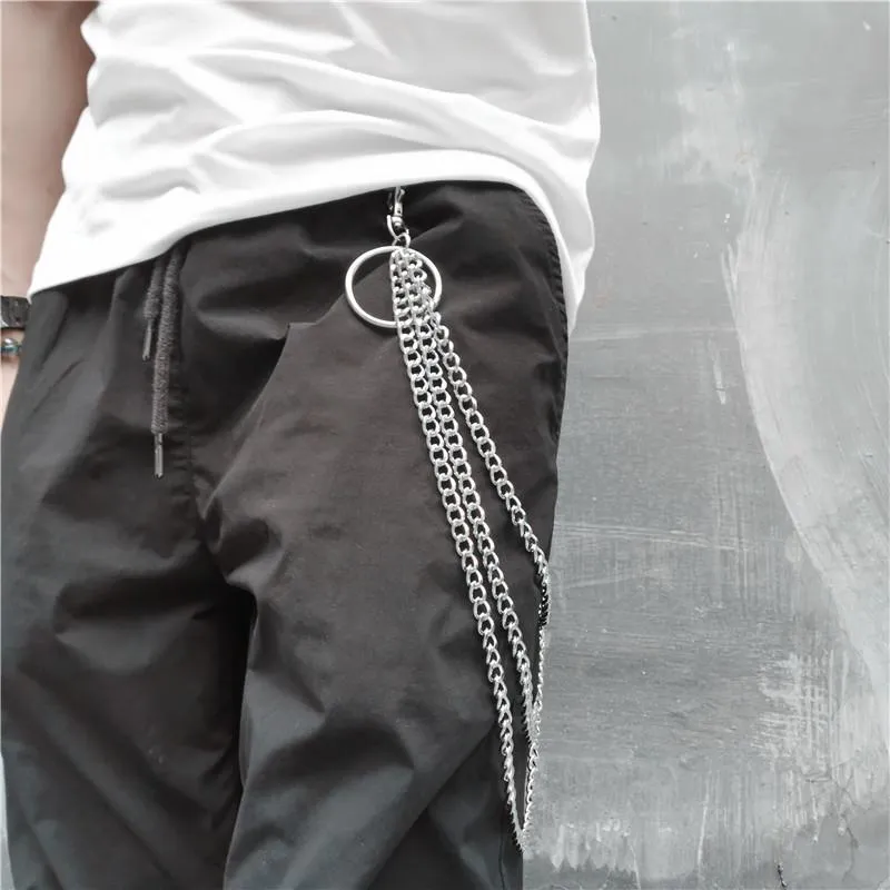 Badass Punk Mens Womens Long Three-Layer Hip Hop Pants Chain Wallet Chain For Men