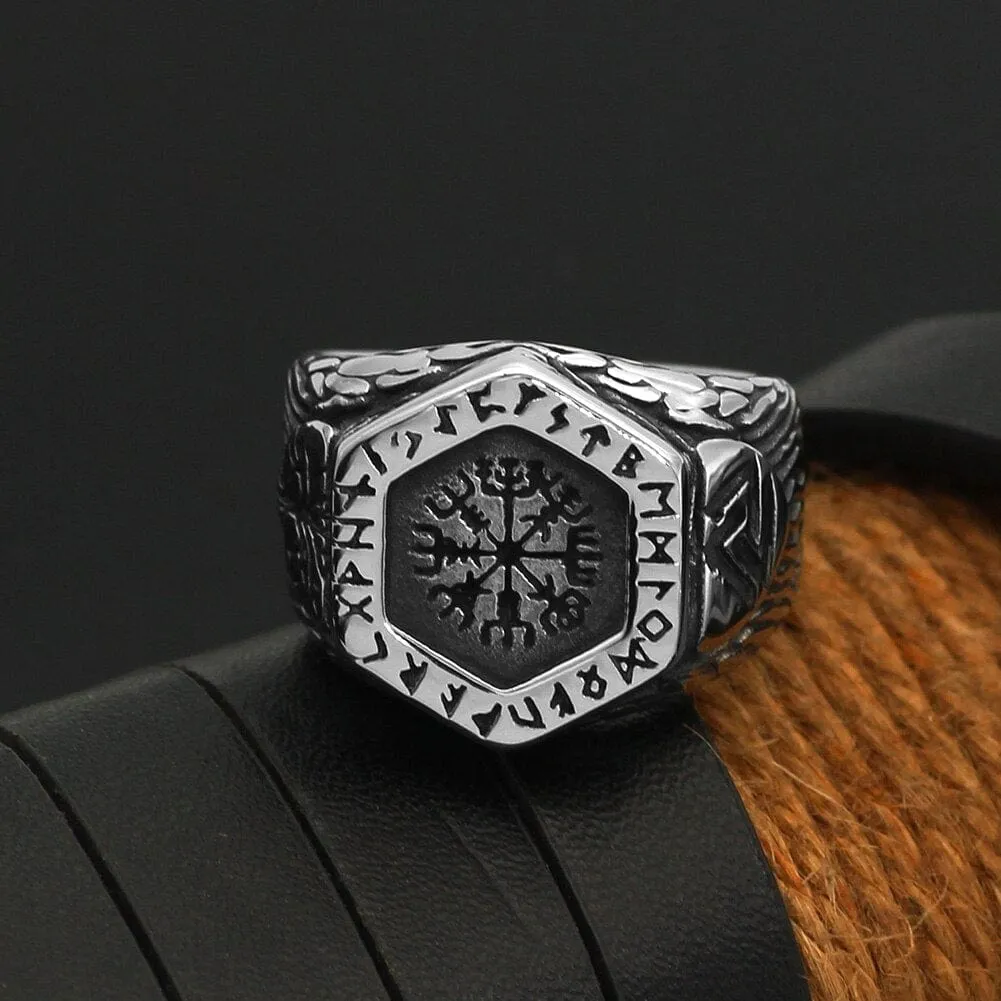 Bague boussole runique Vegvisir