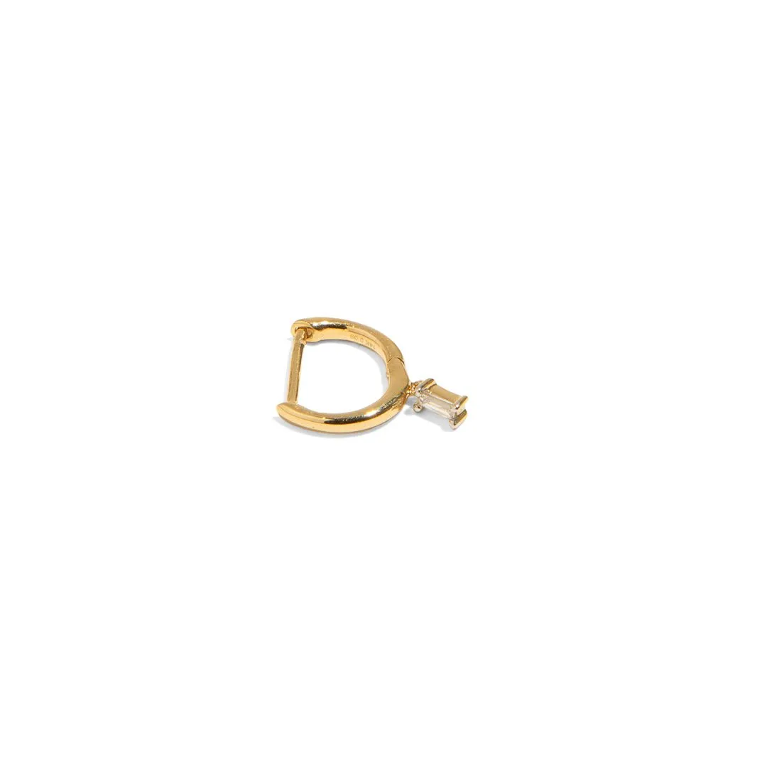 BAGUETTE CHARM 14k GOLD HUGGIE