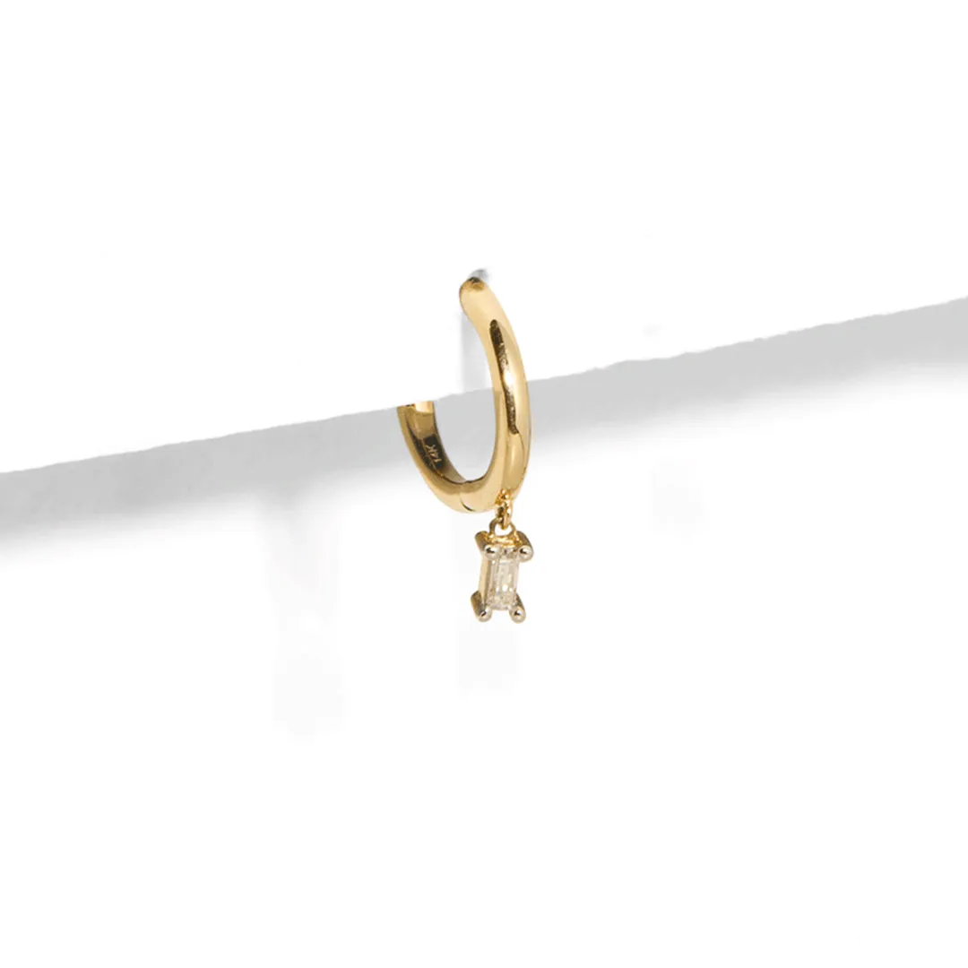 BAGUETTE CHARM 14k GOLD HUGGIE