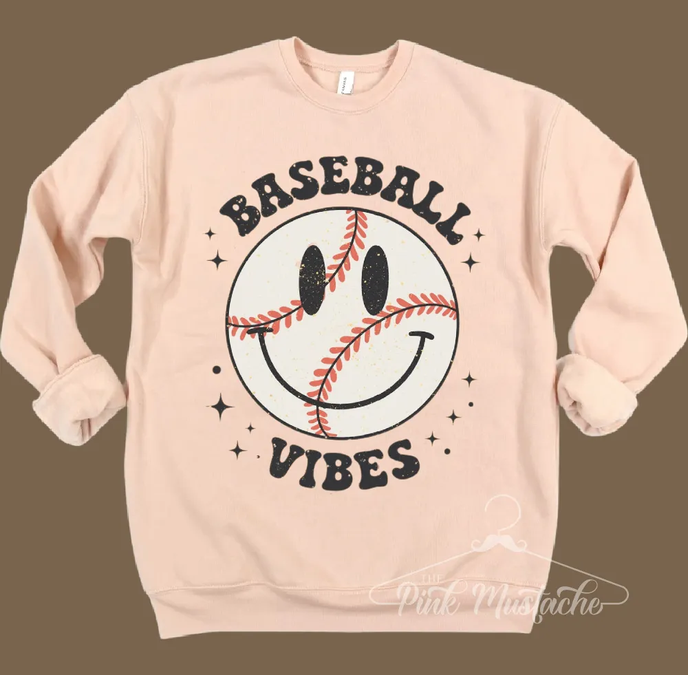 Baseball Vibes Smiley Retro Bella Canvas Sweatshirt - Boutique Soft Style Bella Canvas Sweatshirt