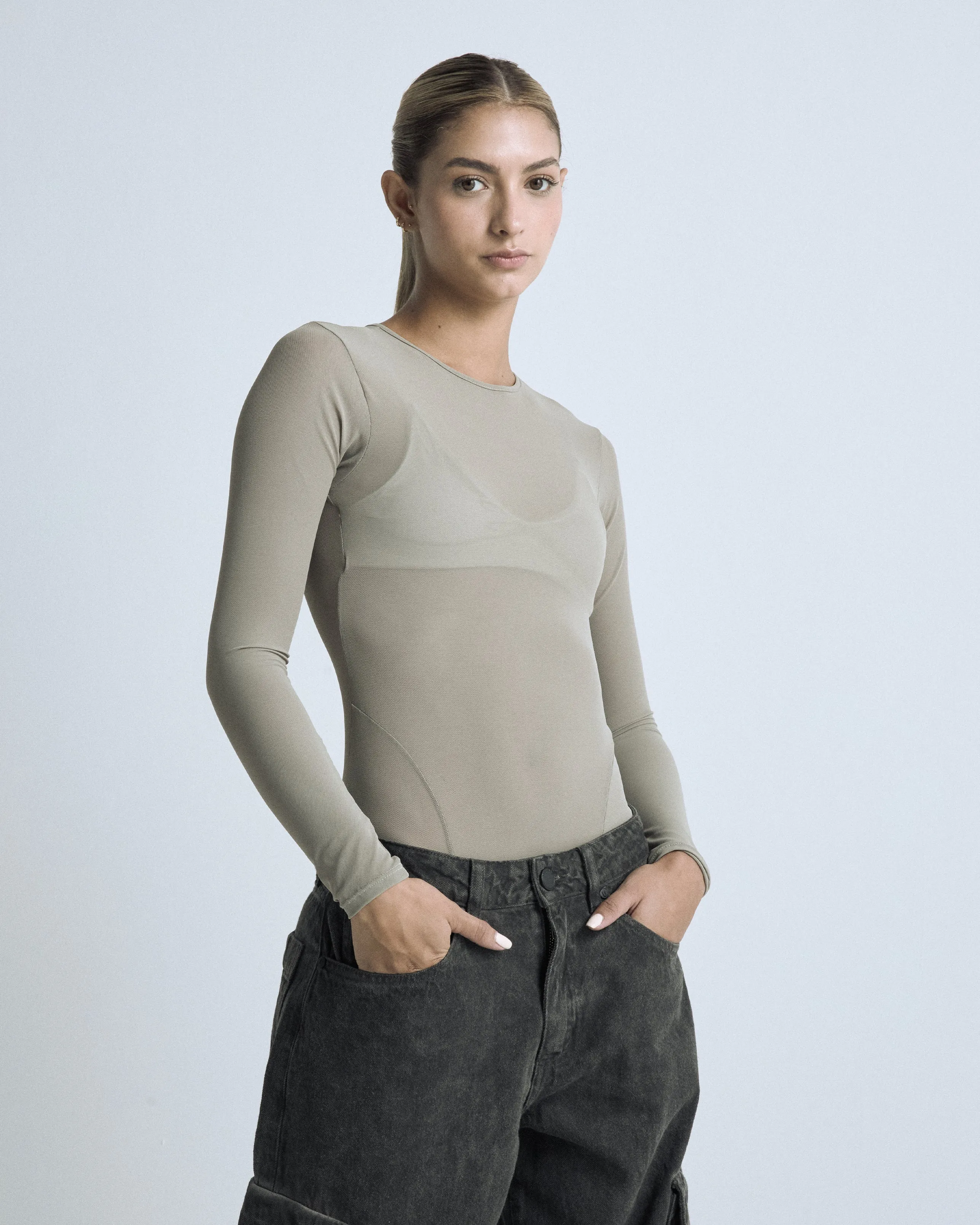 Basics Mesh Bodysuit Gray