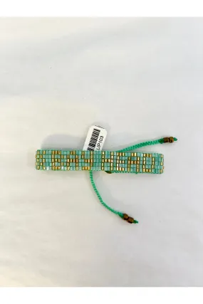 Bay Head Light Seafoam with Gold Letters Beaded Bracelet