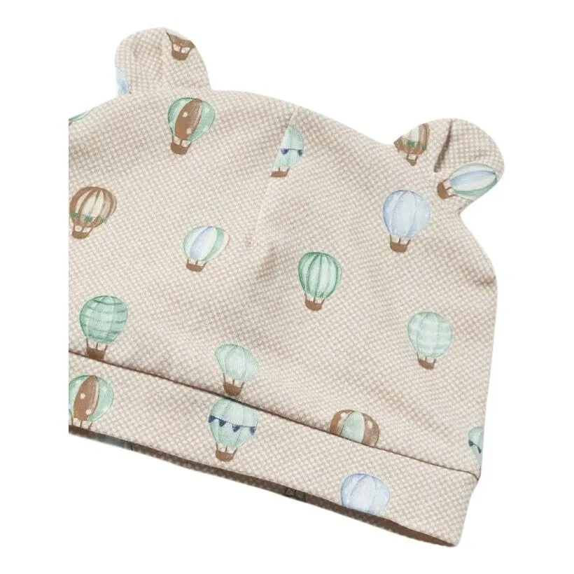 Beige Air Balloon Print Babygrow & Hat