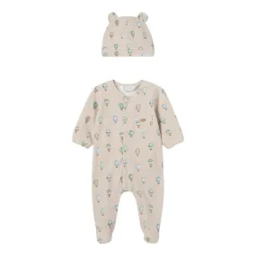 Beige Air Balloon Print Babygrow & Hat