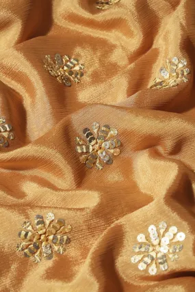 Beige Thread With Gold Sequins Floral Butta Embroidery Work On Beige Chinnon Chiffon Fabric