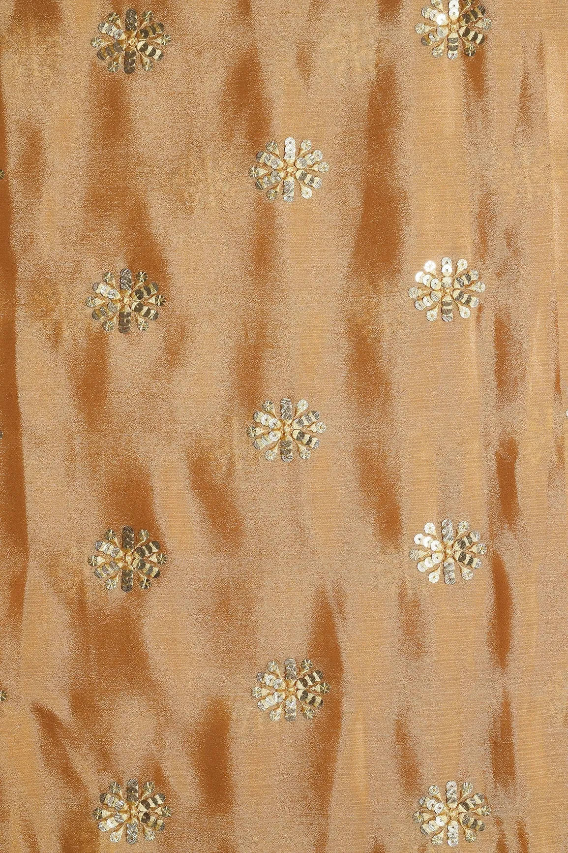 Beige Thread With Gold Sequins Floral Butta Embroidery Work On Beige Chinnon Chiffon Fabric