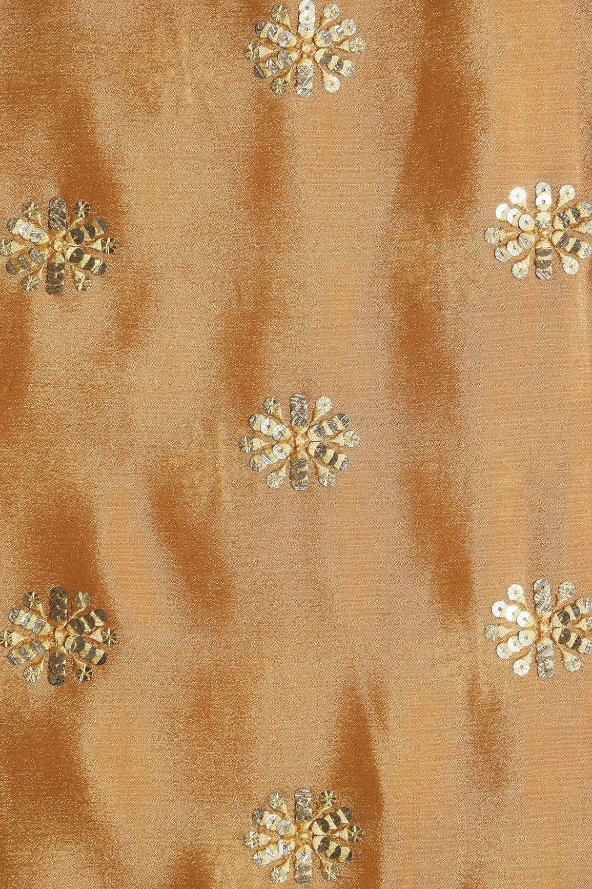 Beige Thread With Gold Sequins Floral Butta Embroidery Work On Beige Chinnon Chiffon Fabric