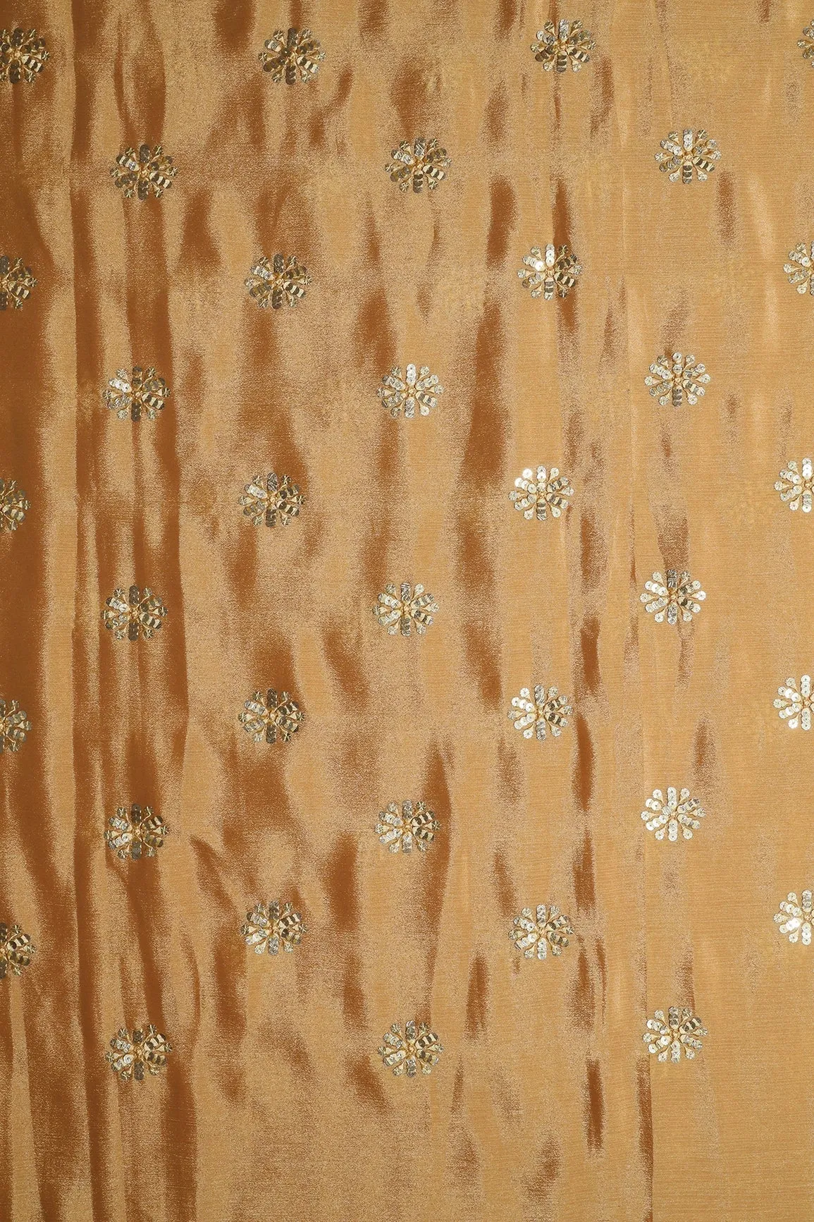 Beige Thread With Gold Sequins Floral Butta Embroidery Work On Beige Chinnon Chiffon Fabric