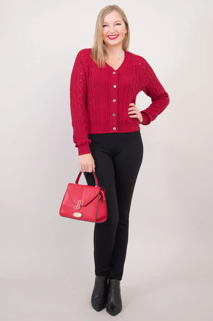 Bena Cardigan, Red, Cotton