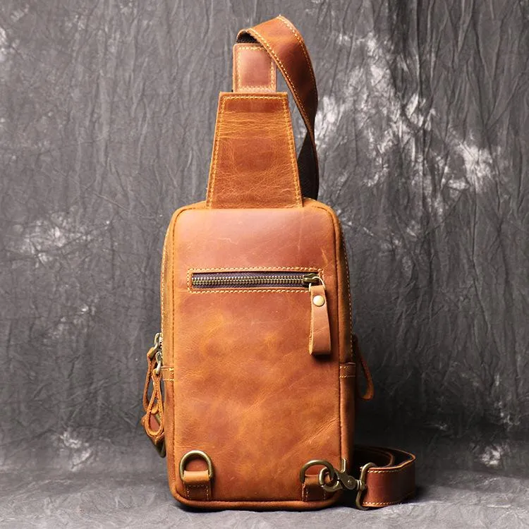 Best Brown Leather Men's Sling Bag Chest Bag Brown One shoulder Backpack Sling Pack For Men