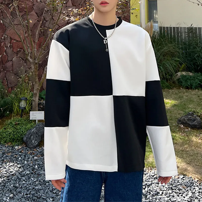 Black and White Color Contrast Long Sleeve T-shirt