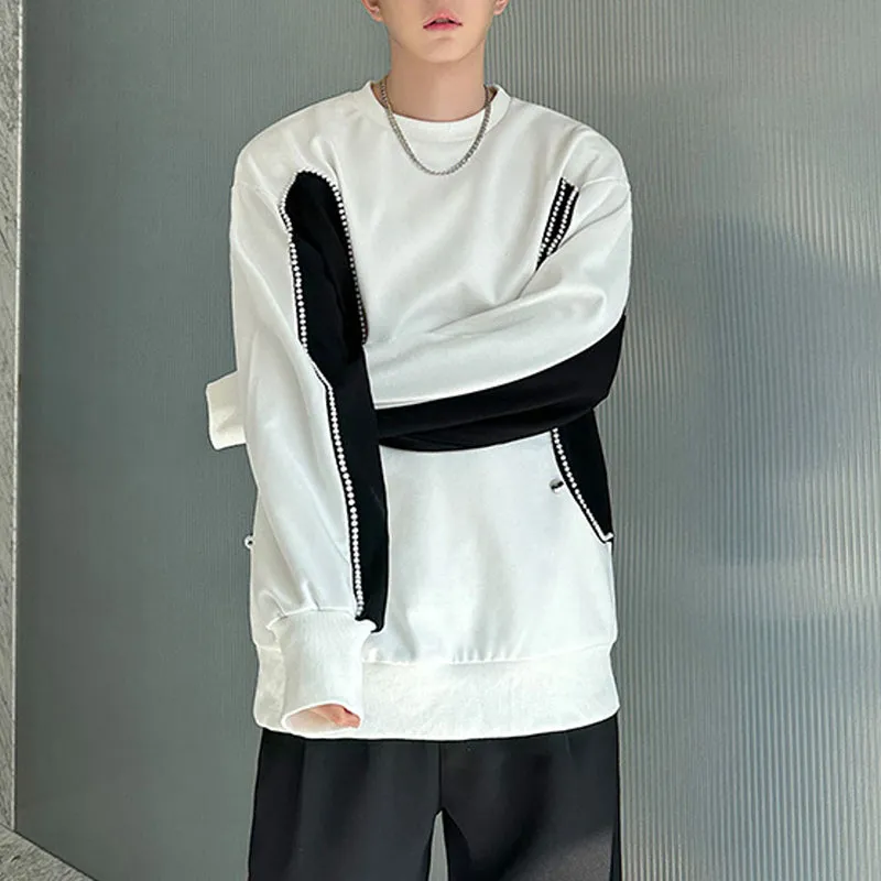 Black and White Contrast Chain Casual Sweatshirt