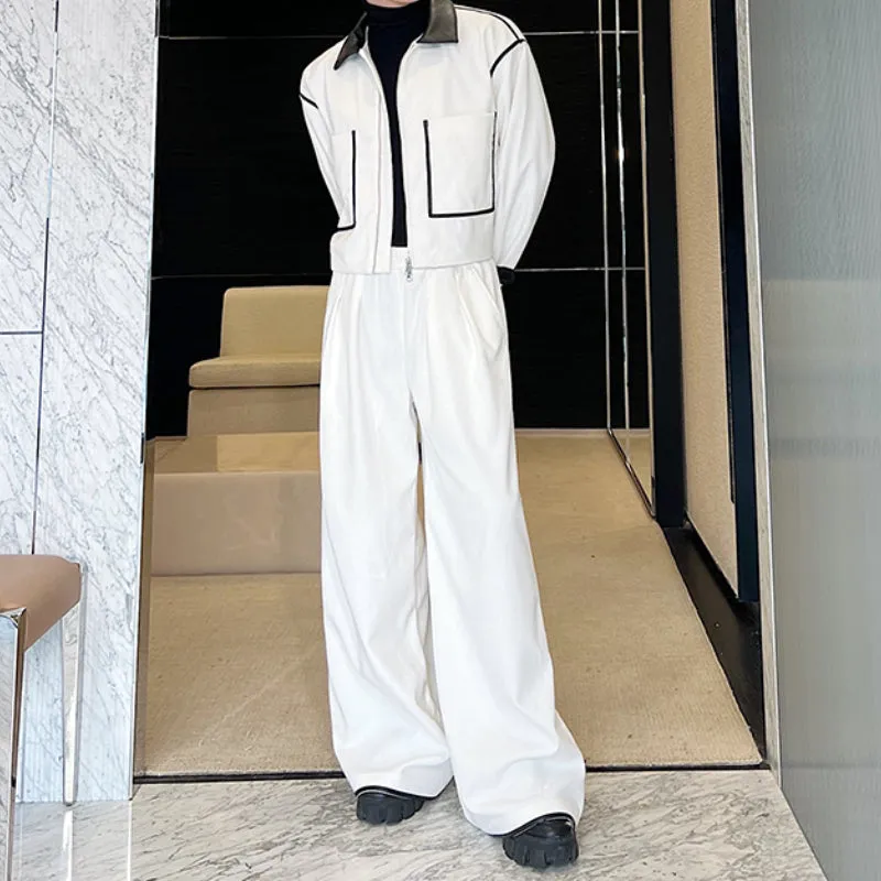 Black and White Contrast Short Jacket and Wide-leg Pant Sets