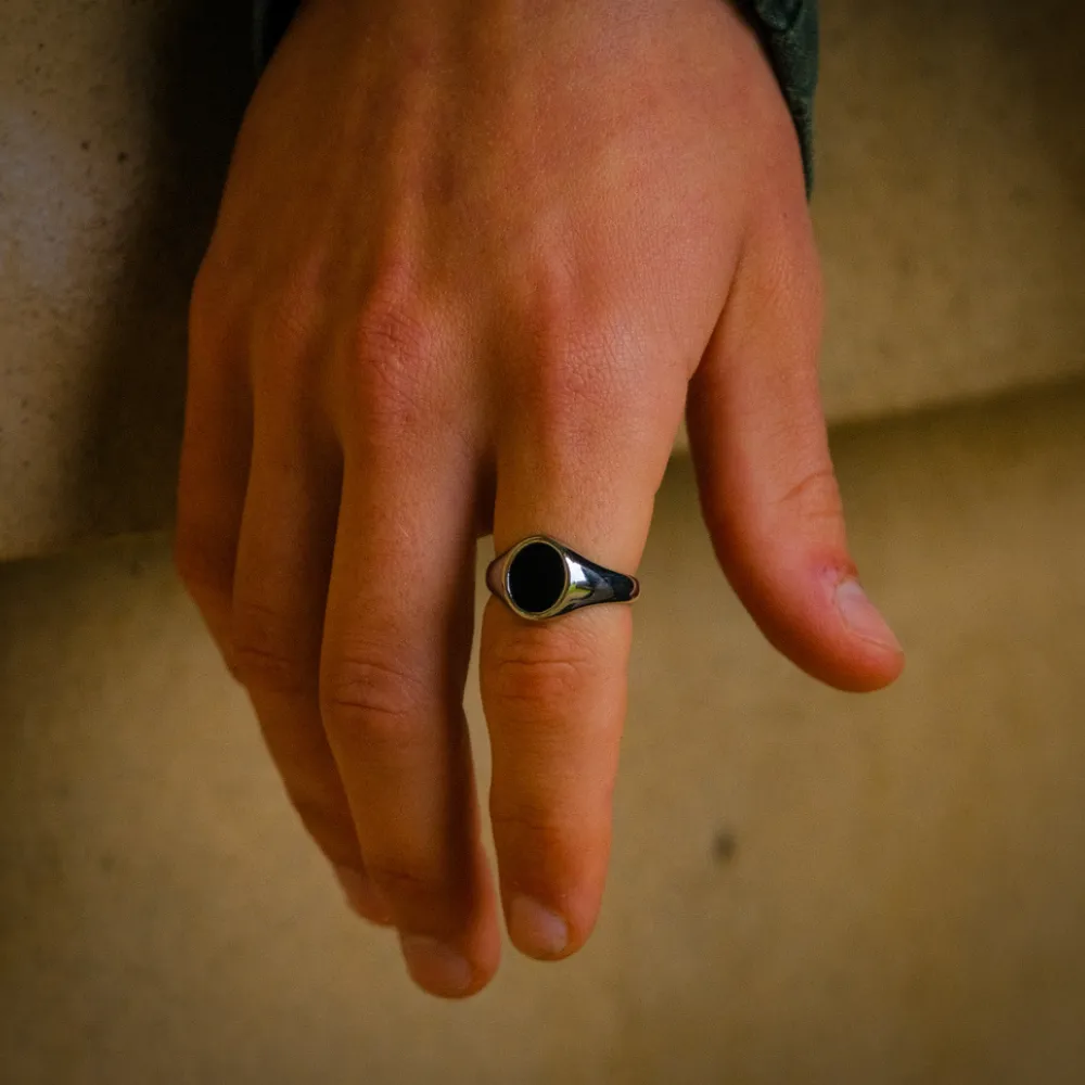 Black Onyx Signet Ring - Silver