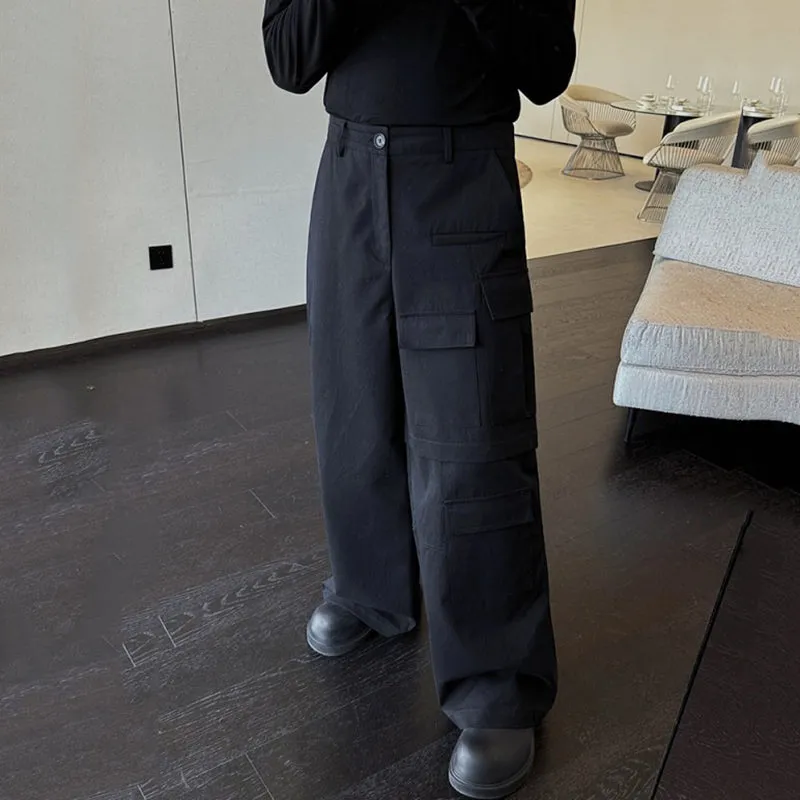 Black Pocket Cargo Straight Leg Trousers