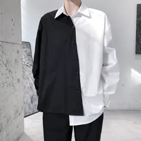 Black White Contrast Stitching Asymmetrical Shirt