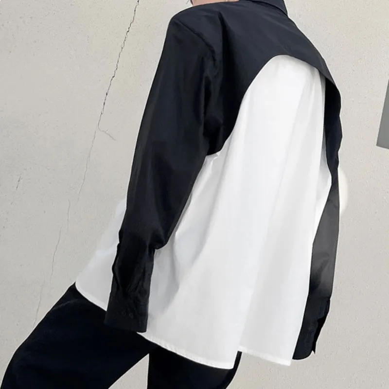 Black White Paneled Fake Two-piece Shirt