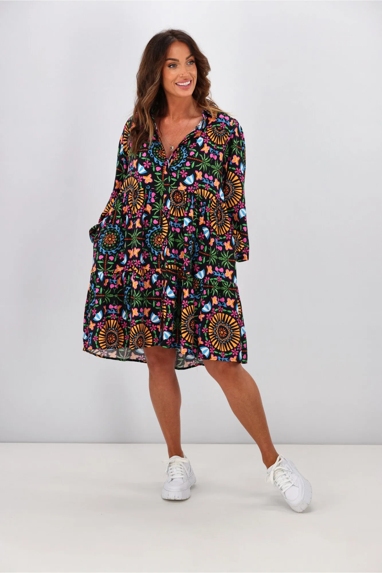 Boho Australia Euanthe Dress Black Multi Print