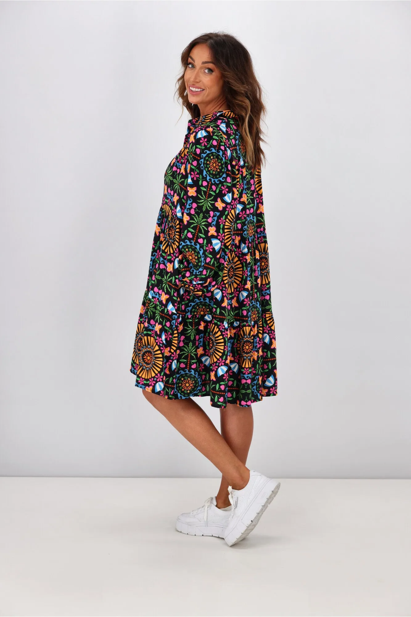 Boho Australia Euanthe Dress Black Multi Print