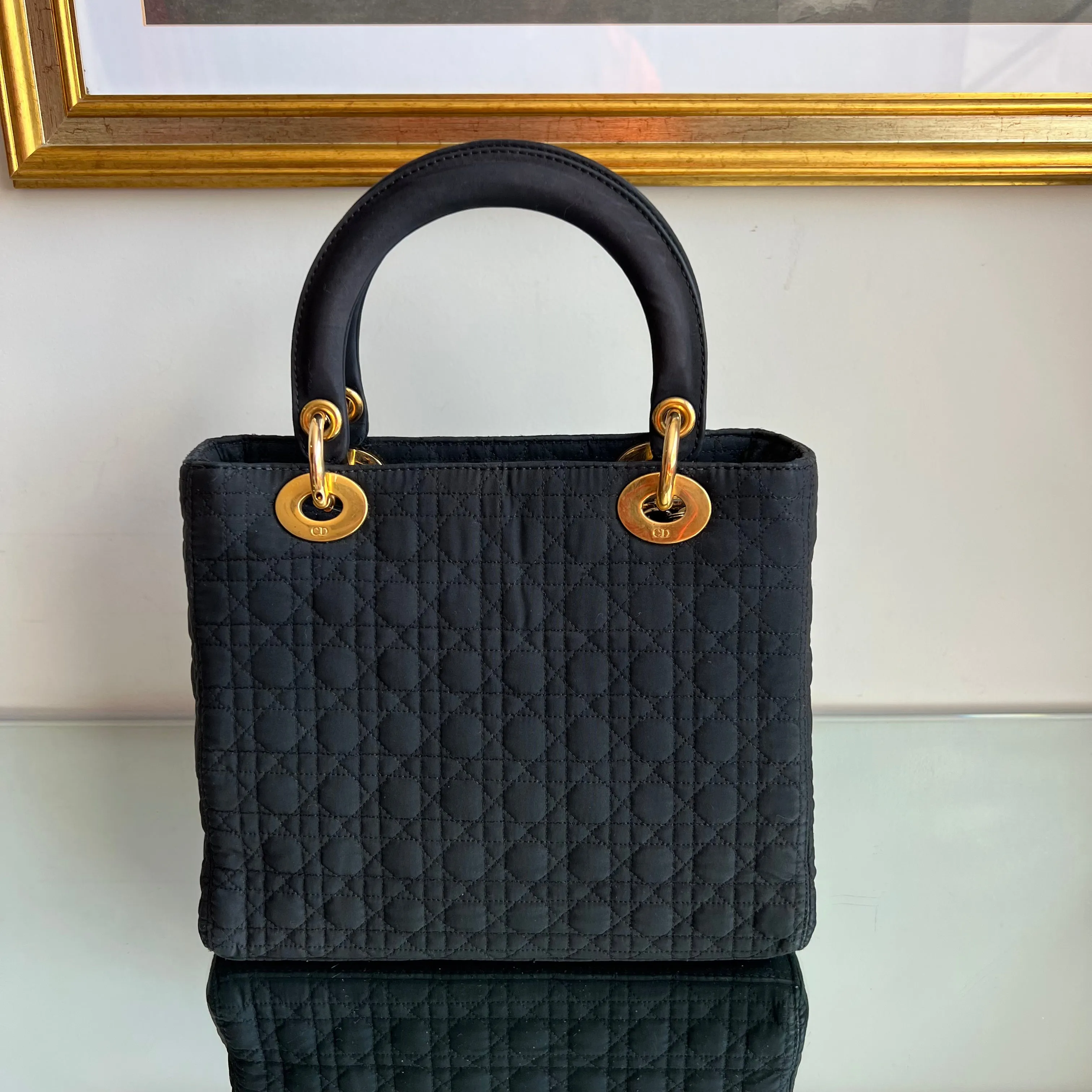 Bolsa Christian Dior Lady Dior Tecido Preto