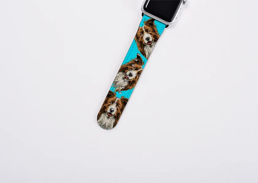 Border Collie Sea Blue Apple Watch Strap