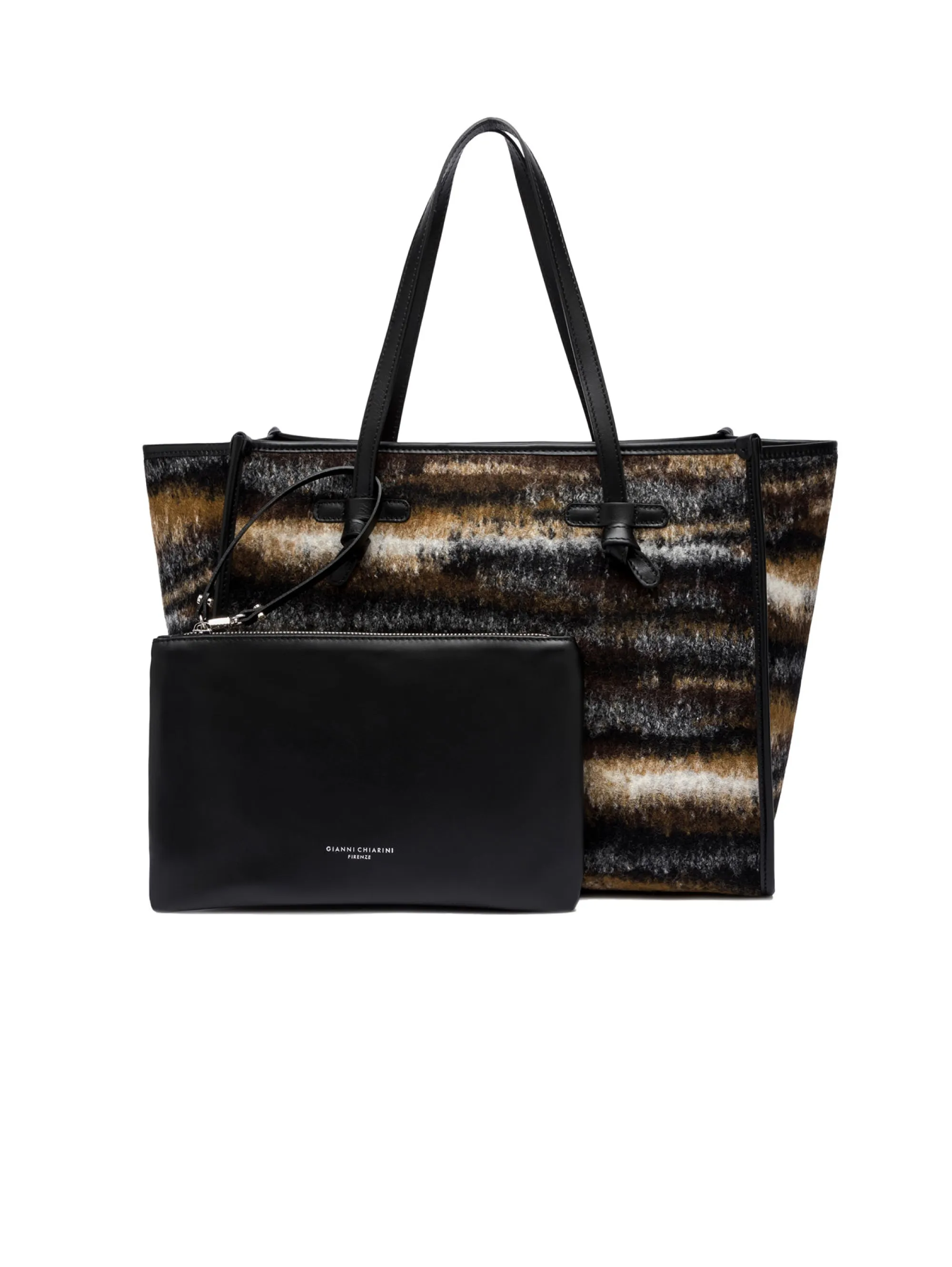 Borsa a Spalla in Jacquard Melange Marrone