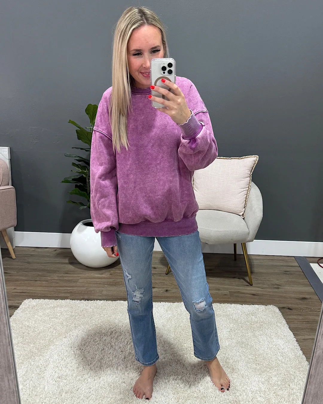 Boyfriend Crewneck Sweatshirt - Light Plum