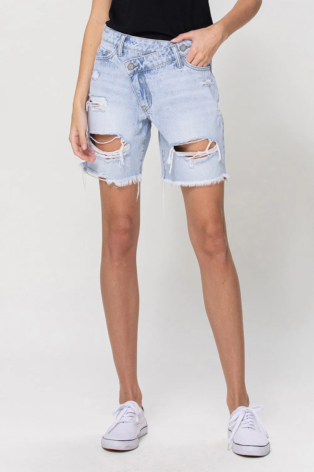 Boyfriend Cross Over Denim Shorts