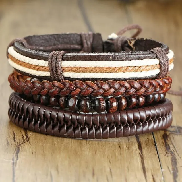 Brown Wristbands Set Of 4 Stylish Adjustable Mens Bracelets