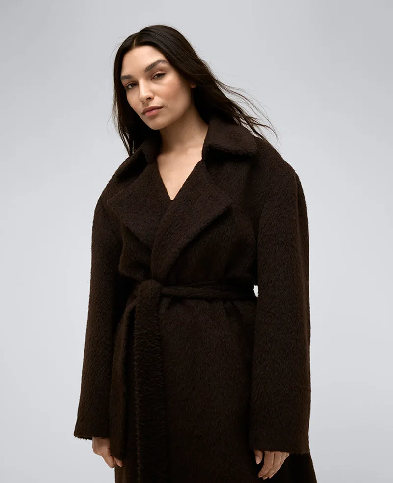 Brushed Wool Blend Belted Trench Coat