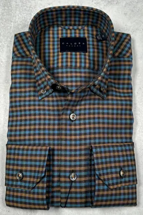 Calder Carmel Melange Twill Gingham Sport Shirt in Turquoise