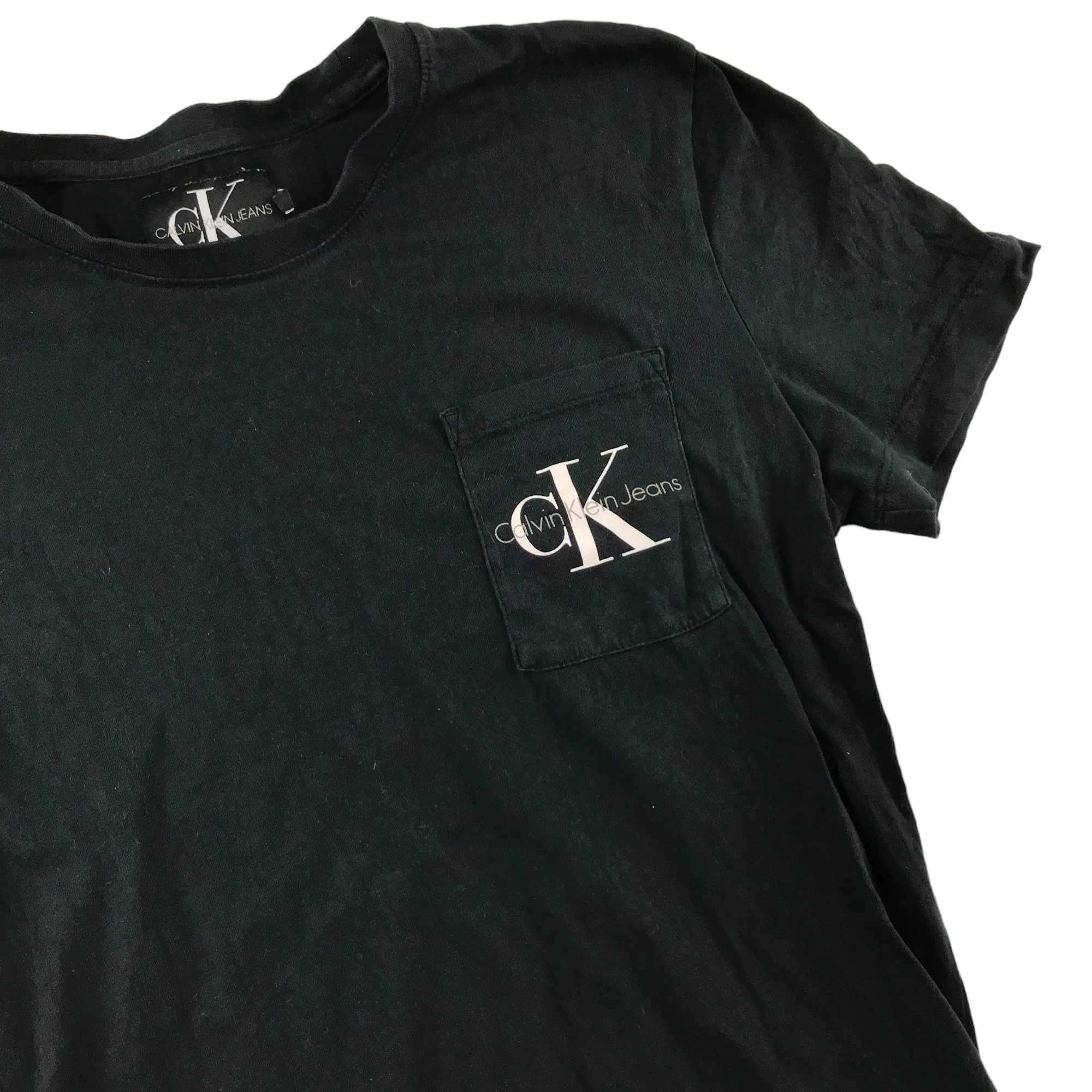 Calvin Klein T-shirt adult size S black short sleeve cotton with chest pocket