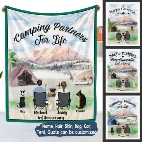 Camping Couple Personalized Soft Blanket - Car, Tent, Hair, Skin, Name, Dog and Quote can be customized