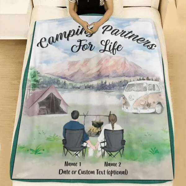 Camping Couple Personalized Soft Blanket - Car, Tent, Hair, Skin, Name, Dog and Quote can be customized