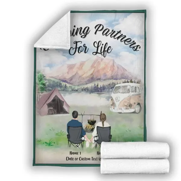 Camping Couple Personalized Soft Blanket - Car, Tent, Hair, Skin, Name, Dog and Quote can be customized